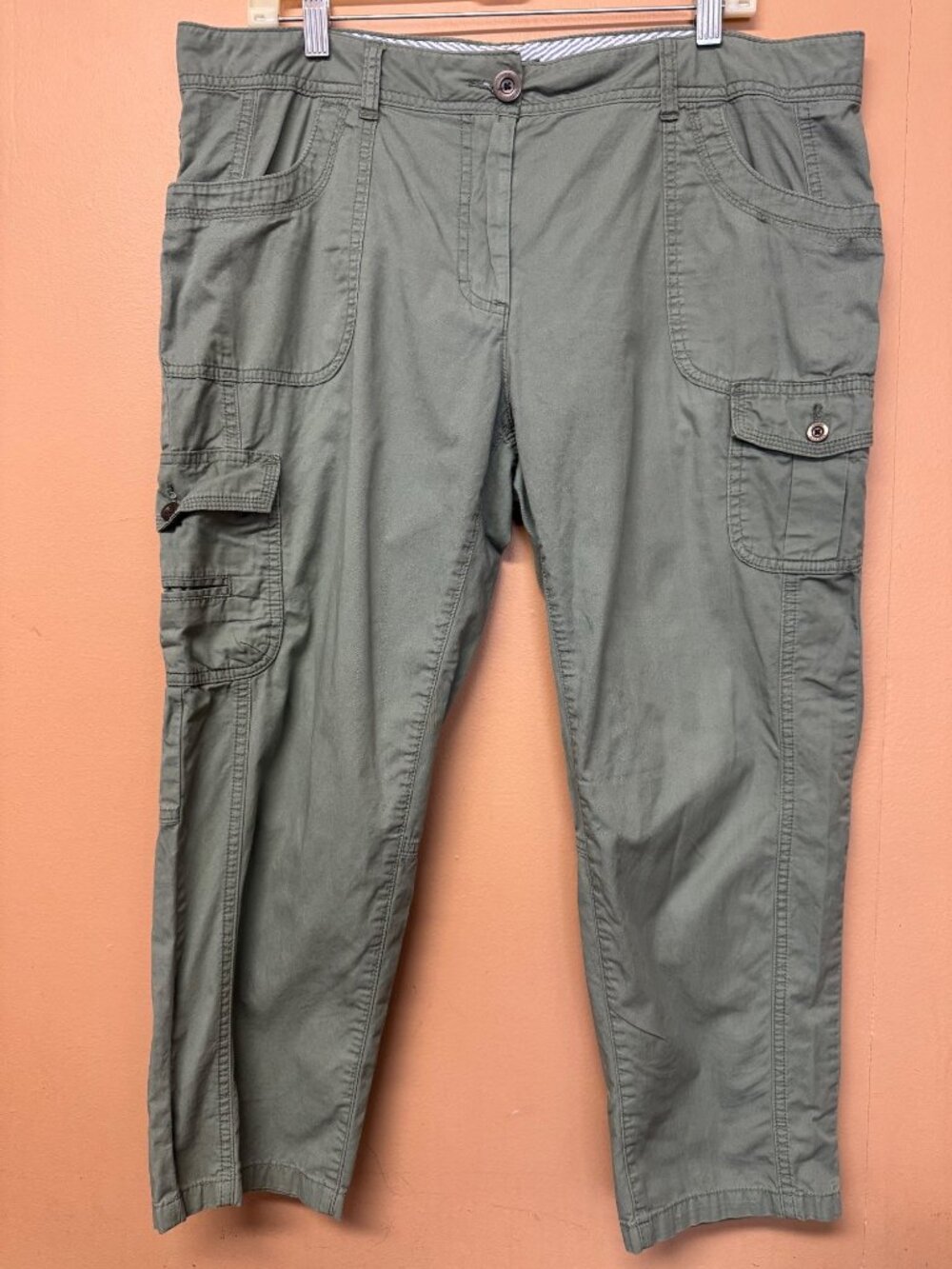 Tommy Hilfiger Cargo Capri Pants Utility Green Khaki Cotton Women's Size 16